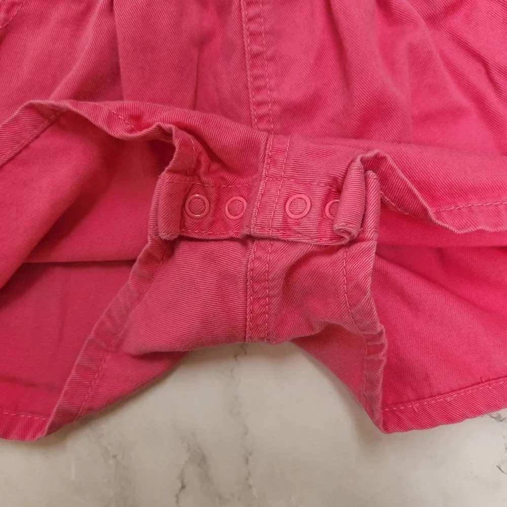 Vintage Oshkosh Baby Pink Flower 100% Cotton Denim Overalls Shorts Girls 12M XL